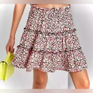 Wild Fable Tiered Floral Mini Skirt - Pink and White
